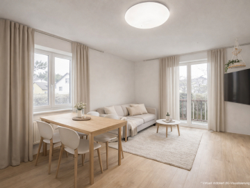 Wohnzimmer - Freie 3 ZKB Wohnung mit Balkon und eigener Terrasse in Höhenkirchen – renovierungsbedürftig