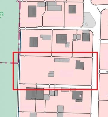 Großes Baugrundstück für 3 EFH-Häuser in bevorzugter ruhiger Ortsrandlage von Kolbermoor - Grundstückszuschnitt gesamt