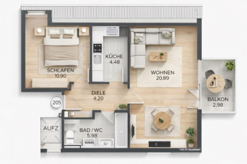 Grundriss - Attraktive 2 ZKB DG Wohnung mit Balkon in ruhiger Lage von Siegertsbrunn